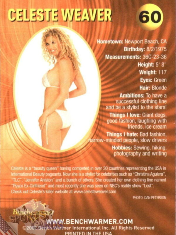 2002 Celeste Weaver #60 Bench Warmer-back