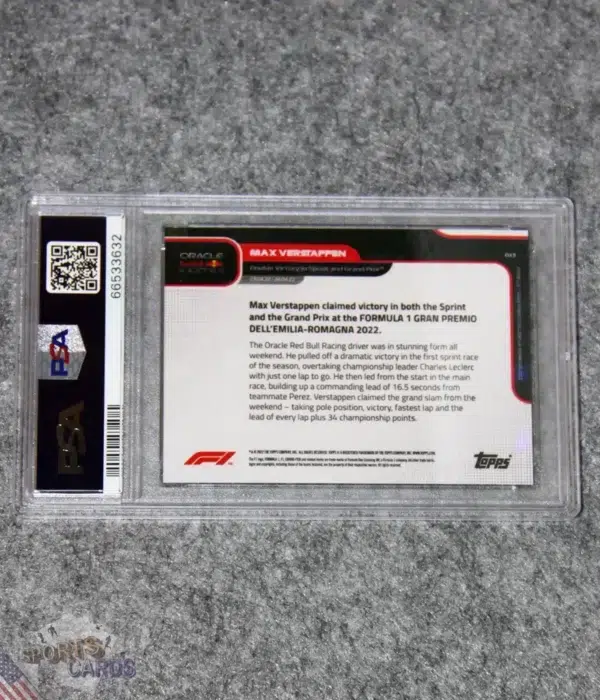 2022 Max Verstappen #13 Topps Now Formule 1 PSA 9 MINT-back