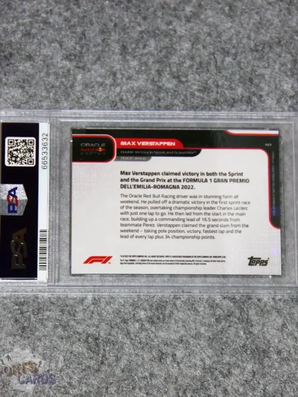 2022 Max Verstappen #13 Topps Now Formule 1 PSA 9 MINT-back