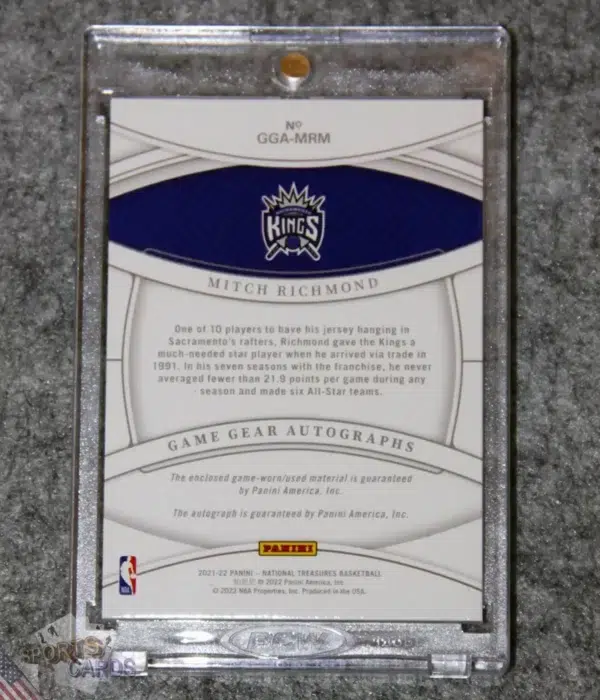 2021-22 Mitch Richmond #GGA-MRM Panini National Treasures Gear Autographs /25-back