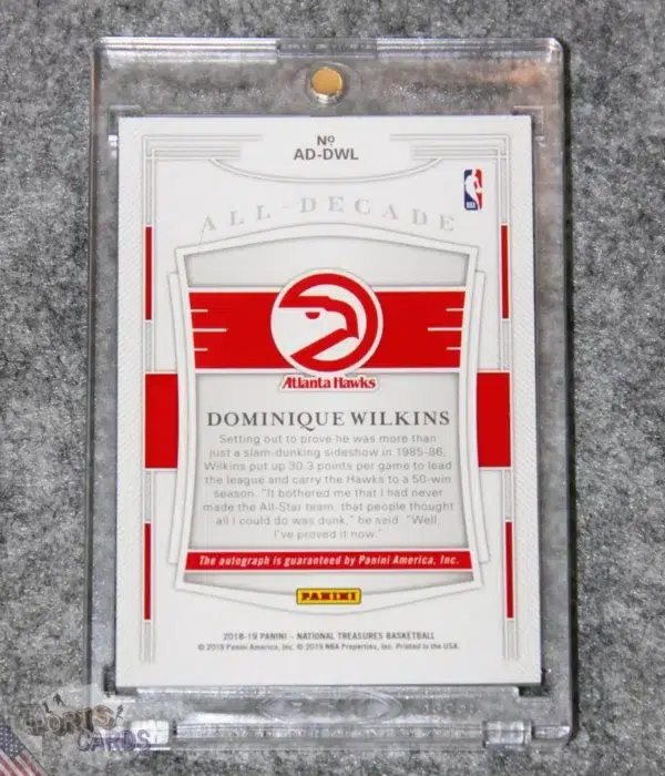 Alternative view of 2018-19 Dominique Wilkins #AD-DWL Panini National Treasures All Decade Gold /10