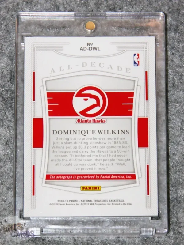 2018-19 Dominique Wilkins #AD-DWL Panini National Treasures All Decade /10-back