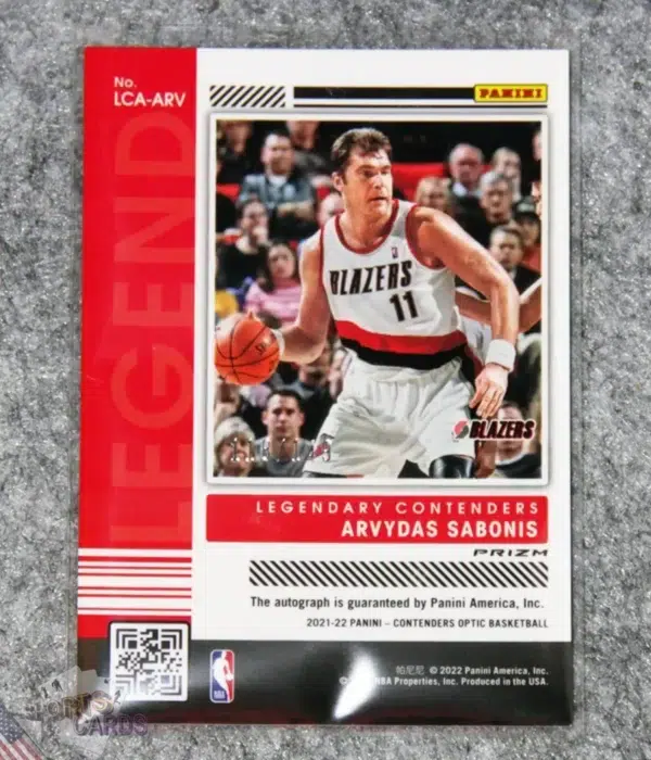2021-22 Arvydas Sabonis #LCA-ARV Panini Legendary Contenders Optic Autograph Prizm /149-back
