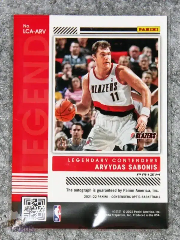 2021-22 Arvydas Sabonis #LCA-ARV Panini Legendary Contenders Optic Autograph Prizm /149-back