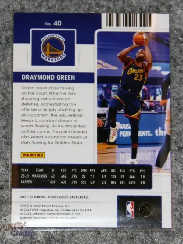2021-22 Draymond Green #40 Panini Contenders Basketball Playoff Ticket /249-back