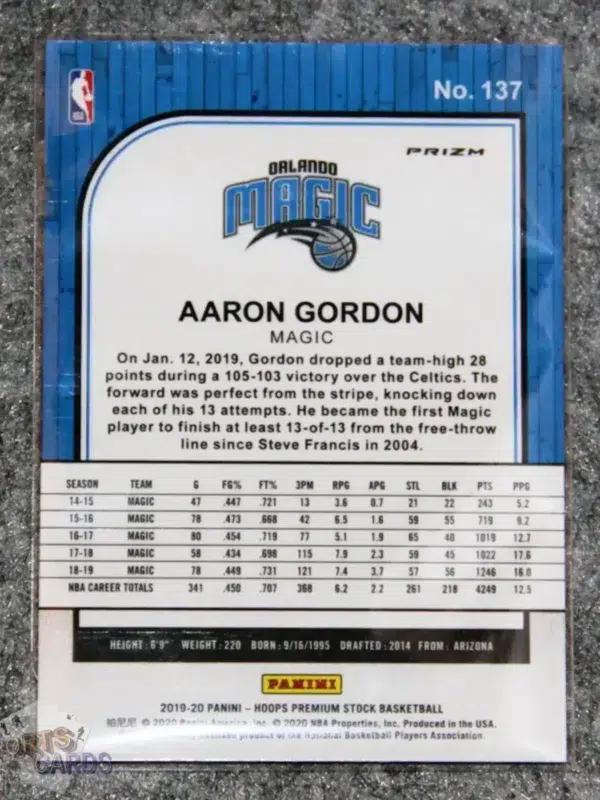 Alternative view of 2019-20 Aaron Gordon #137 Panini Hoops Premium Stock Silver Mojo Prizm