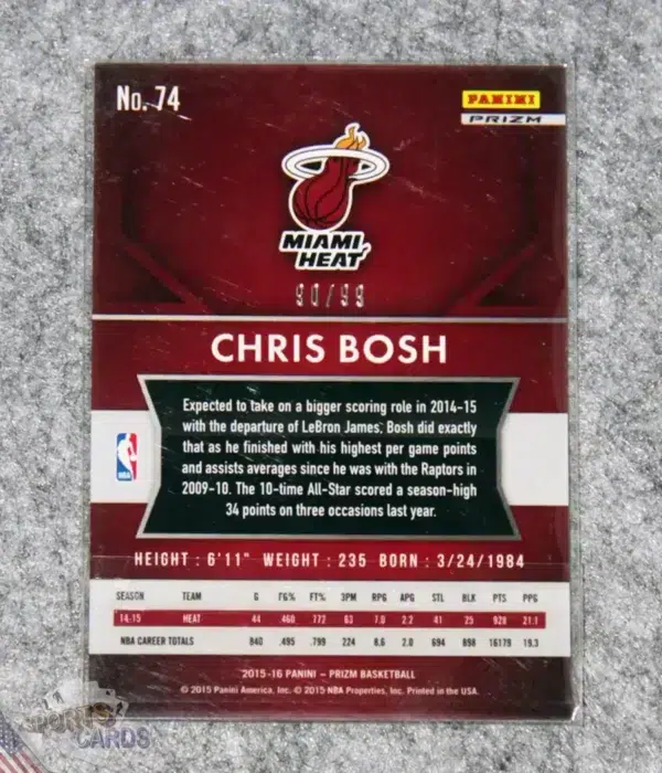 Alternative view of 2015-16 Chris Bosh #74 Panini Prizm Purple Prizm /99