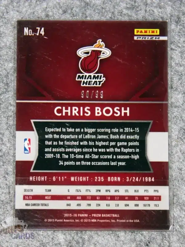 2015-16 Chris Bosh #74 Panini Prizm Purple Prizm /99-back