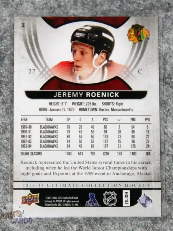 Alternative view of 2013-14 Jeremy Roenick #3 Upper Deck Ultimate Collection /499