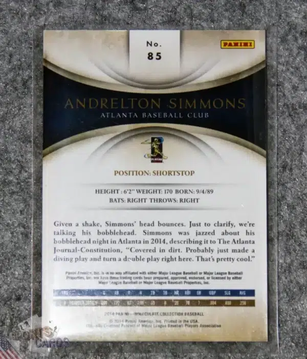 2014 Andrelton Simmons #85 Panini Immaculate Collection /99-back