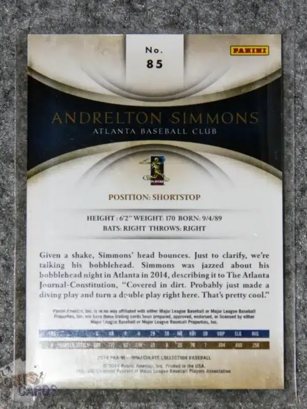 2014 Andrelton Simmons #85 Panini Immaculate Collection /99-back