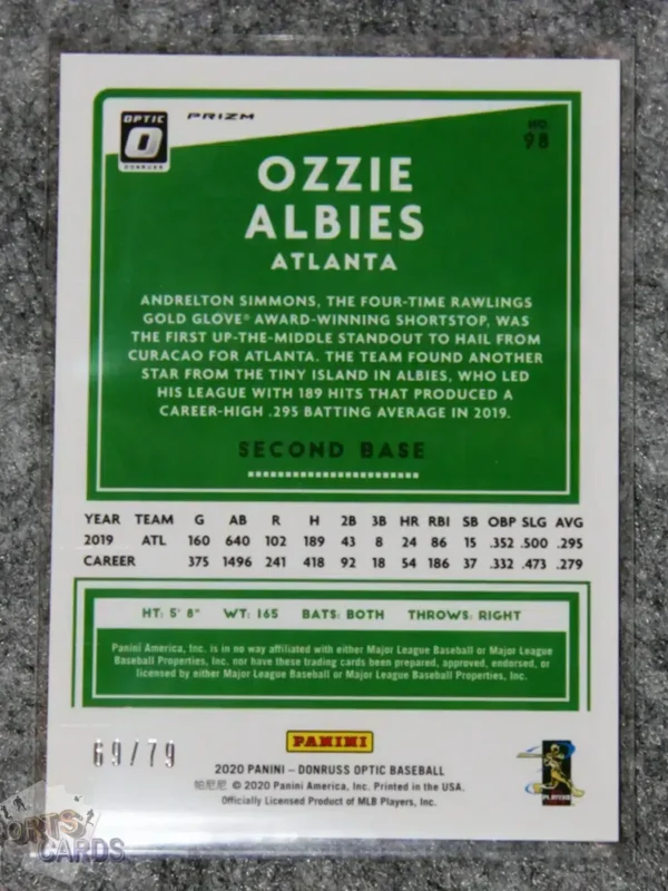 2020 Ozzie Albies #98 Panini Donruss Optic Pandora Red Prizm /79-back