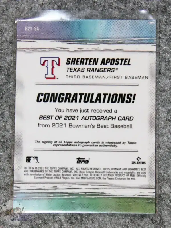 Alternative view of 2021 Sherten Apostel #B21-SA Topps Bowman's Best Best of '21 Autograph Rookie