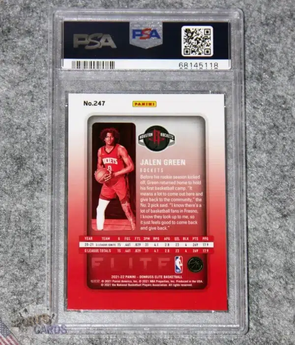 Alternative view of 2021-22 Jalen Green #247 Panini Donruss Elite RC /999 PSA 9 MT