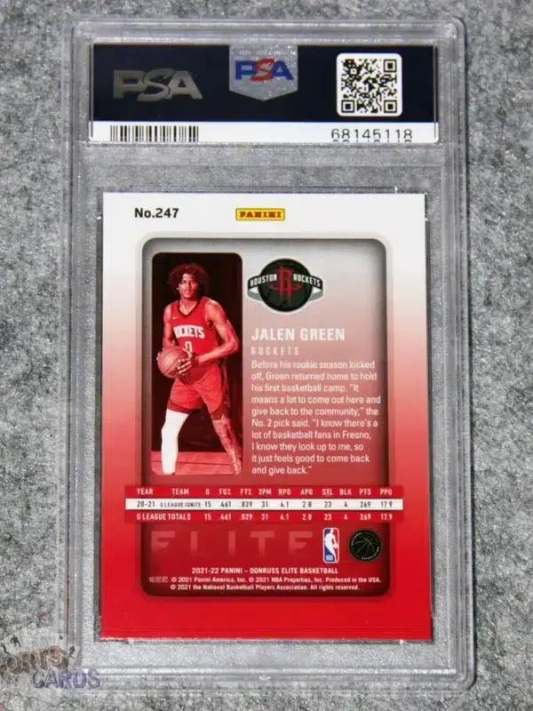 2021-22 Jalen Green #247 Panini Donruss Elite SN#357 RC PSA 9 MT-back