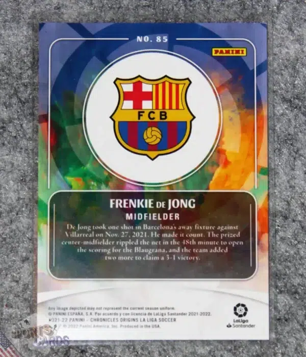 Alternative view of 2021-22 Frenkie de Jong #85 Panini Chronicles Origins Blue /99