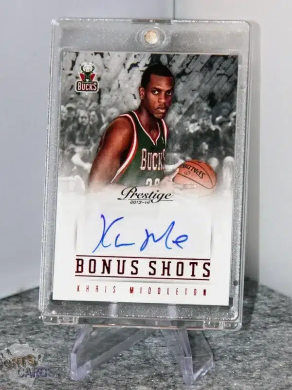 2013-14 Khris Middleton #18 Panini Prestige Bonus Shots Auto - Afbeelding 3