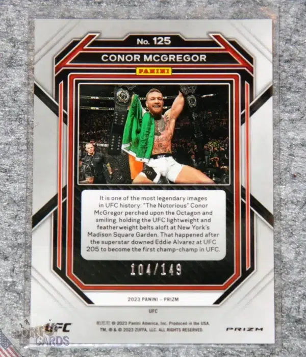 Alternative view of 2023 Conor McGregor #125 Panini Prizm Purple Prizm /149