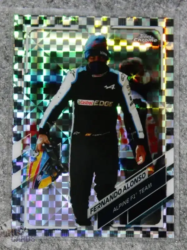 2021 Fernando Alonso #41 Topps Chrome F1 Checker Flag Refractor SP