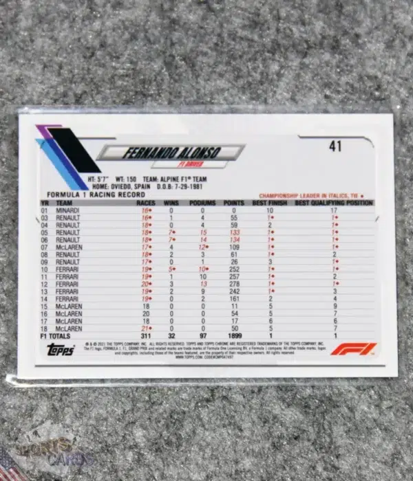 2021 Fernando Alonso #41 Topps Chrome Checker Flag Refractor SP-back