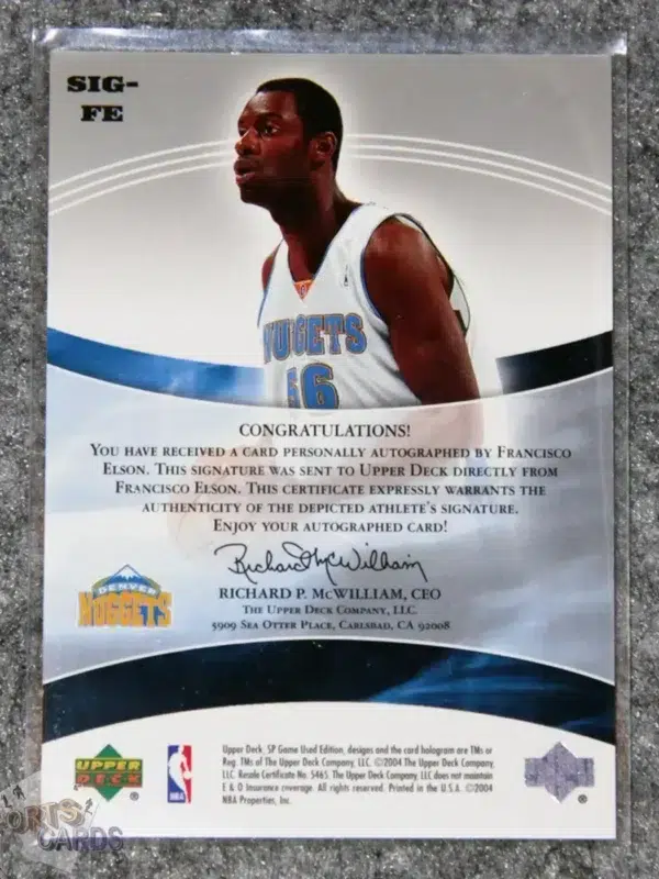 2004-05 Francisco Elson #SIG-FE Panini SP Game Used SIGnificance Auto /100-back