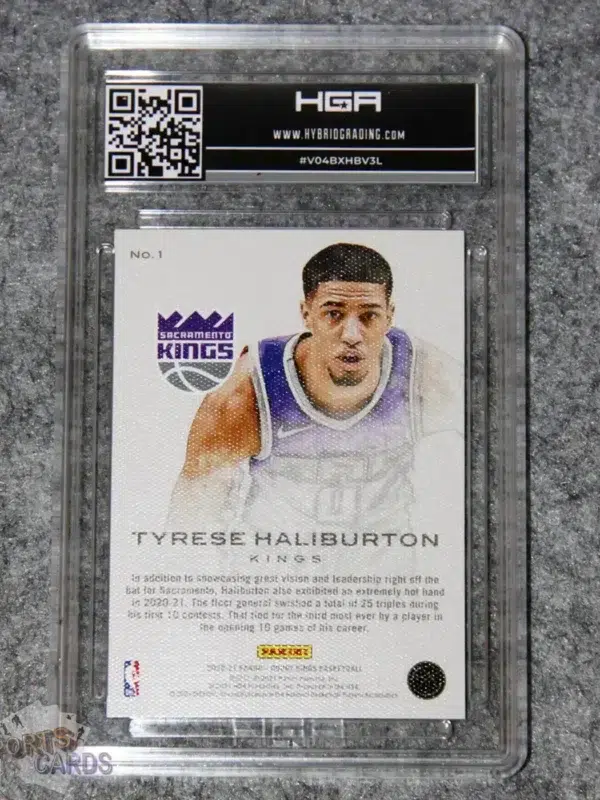Alternative view of 2020-21 Tyrese Haliburton #1 Panini Court Kings Works in Progress RC HGA 9 MT POP 2