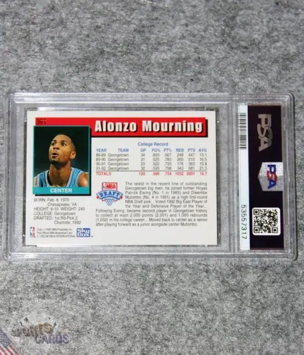 Alternative view of 1992-93 Alonzo Mourning #361 NBA Hoops RC PSA 9 MINT