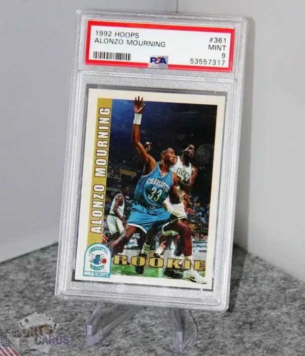 1992-93 Alonzo Mourning #361 NBA Hoops RC PSA 9 MINT-stand