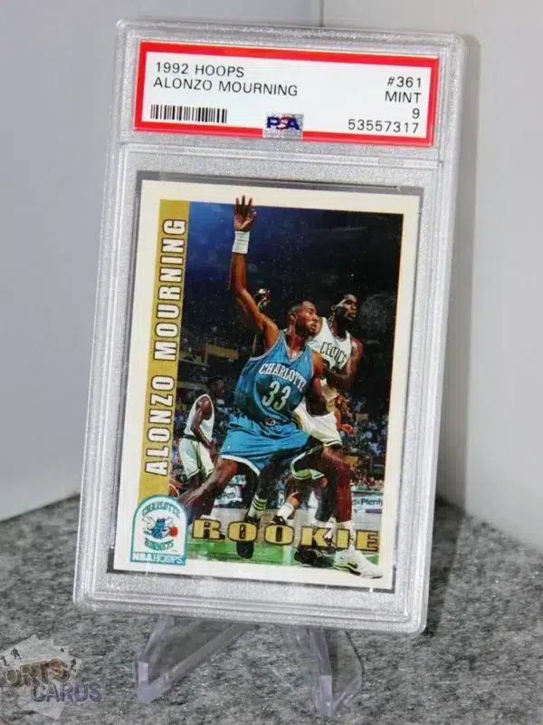 1992-93 Alonzo Mourning #361 NBA Hoops RC PSA 9 MINT - Afbeelding 3