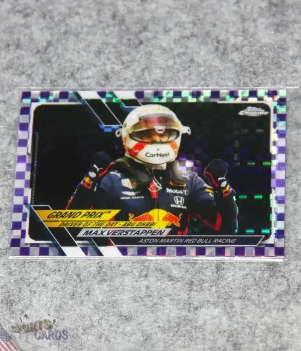 2021 Max Verstappen #155 Topps Chrome F1 Purple Checker Flag Refractor /199