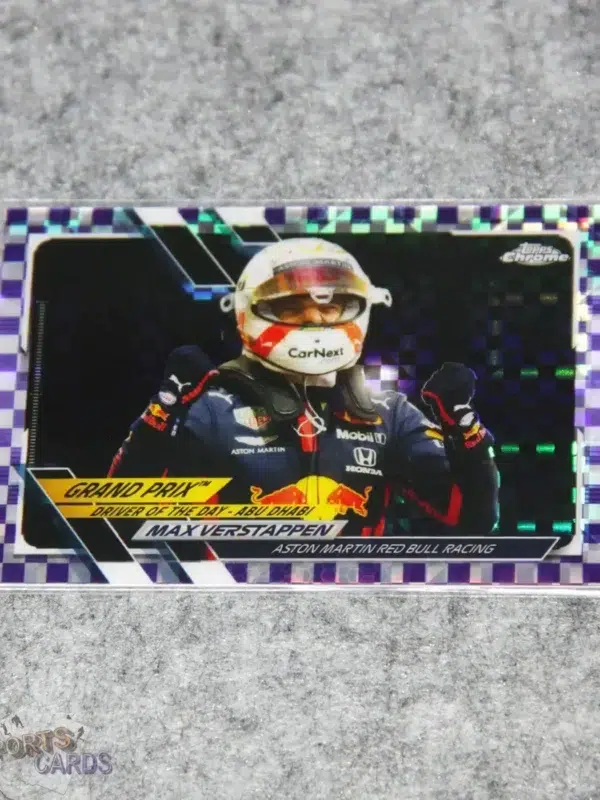 2021 Max Verstappen #155 Topps Chrome F1 Purple Checker Flag Refractor /199