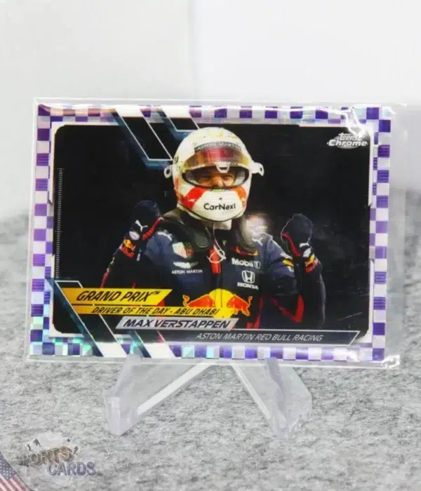 2021 Max Verstappen #155 Topps Chrome F1 Purple Checker Flag Refractor /199-stand