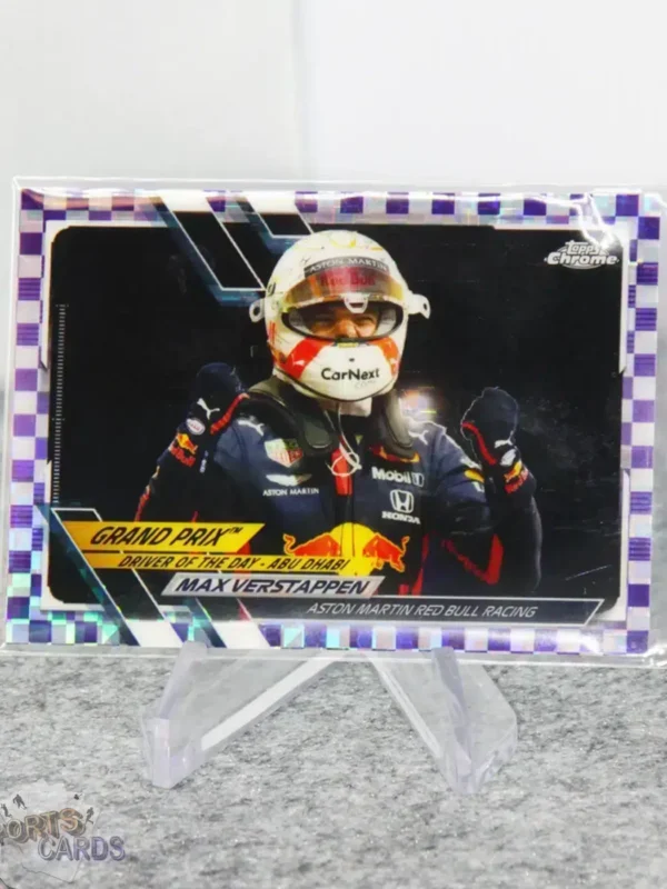 2021 Max Verstappen #155 Topps Chrome F1 Purple Checker Flag Refractor /199-stand