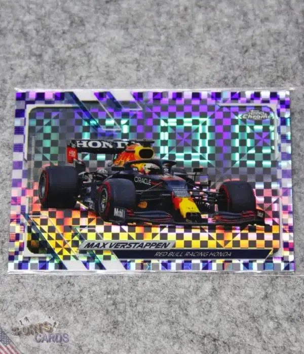 2021 Max Verstappen #98 Topps Chrome F1 Purple Checker Flag Refractor /199