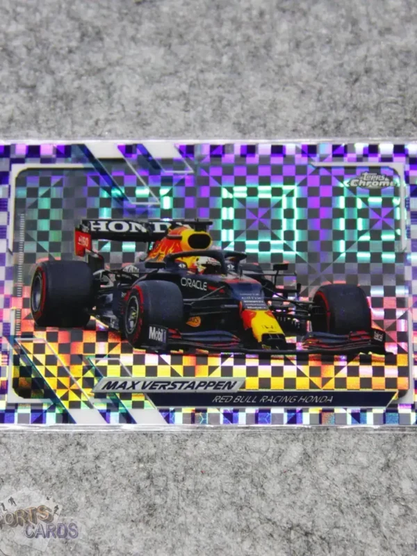 2021 Max Verstappen #98 Topps Chrome F1 Purple Checker Flag Refractor /199-front