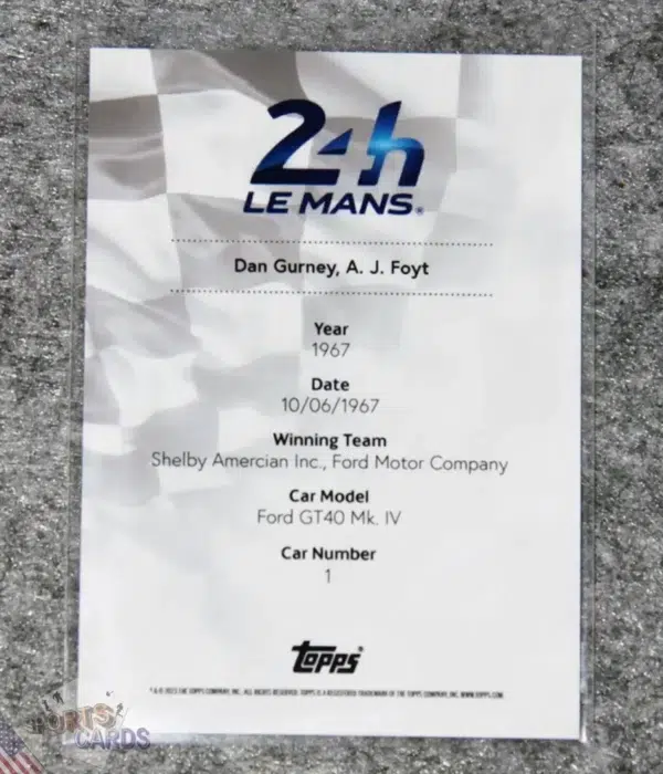 Alternative view of 2023 Topps 24H of Le Mans Poster Art #22 Ford GT40 Mk. IV 10 & 11 june 1967