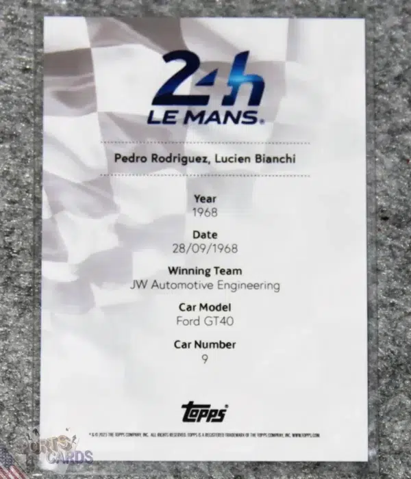 Alternative view of 2023 Topps 24H of Le Mans Poster Art #23 Ford GT40 28 & 29 september 1968