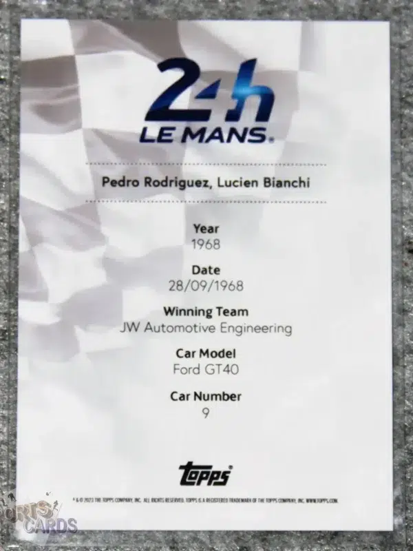 2023 Topps 24H of Le Mans Poster Art #23 Ford GT40 28 & 29 september 1968-back