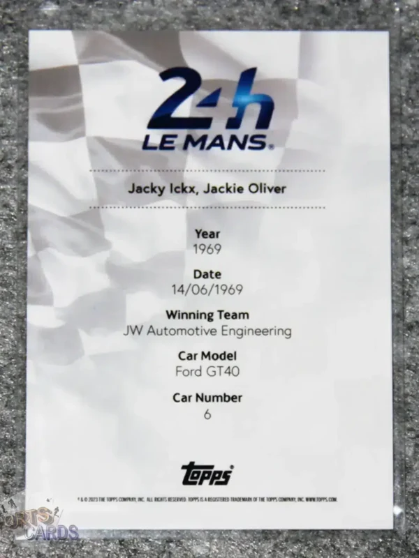 2023 Topps 24H of Le Mans Poster Art #24 Ford GT40 14 & 15 june 1969-back