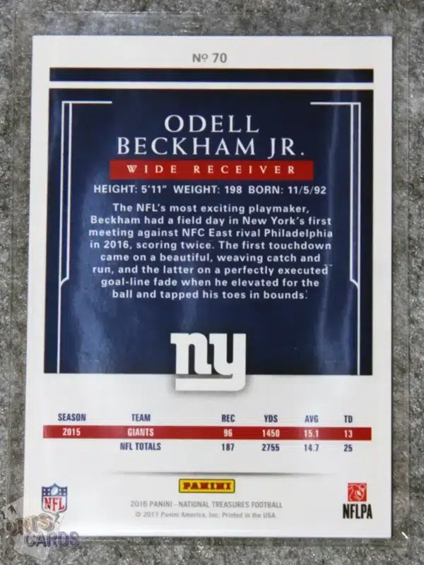 Alternative view of 2016 Odell Beckham Jr. #70 Panini National Treasures /49
