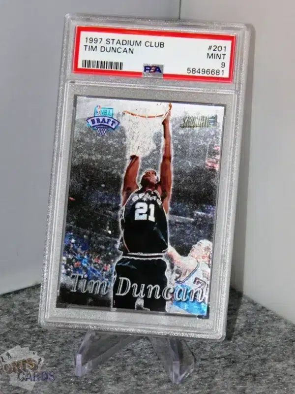 1997-98 Tim Duncan #201 Topps Stadium Club NBA Draft RC PSA 9 MINT-stand