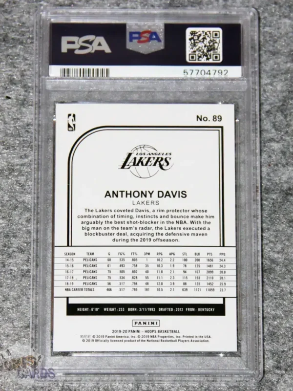 Alternative view of 2019-20 Anthony Davis #89 Panini NBA Hoops Blue PSA 9 MINT POP 4