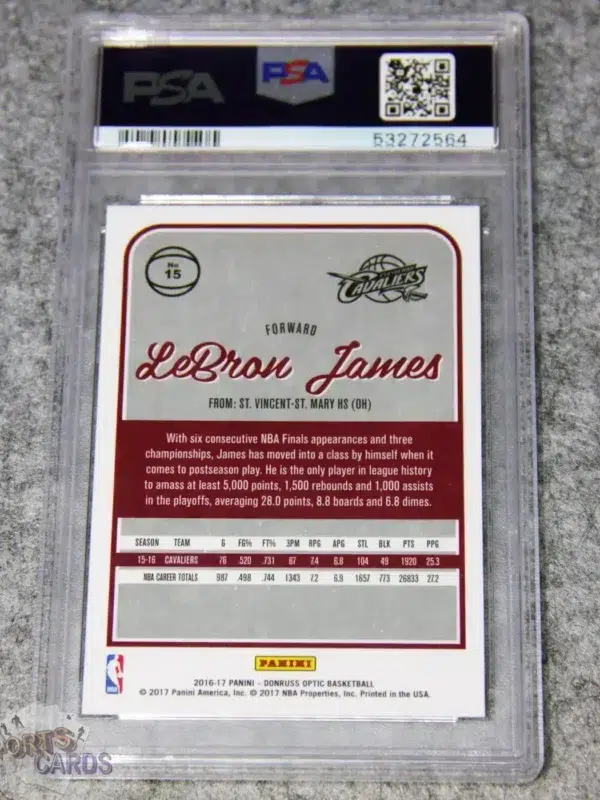 2016-17 LeBron James #15 Panini Donruss Optic PSA 9 MINT-back