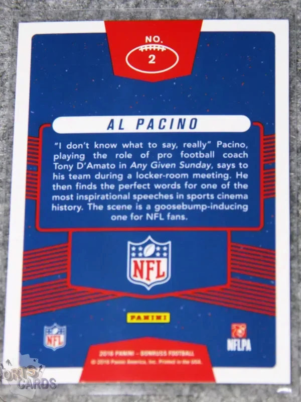 2016 Al Pacino #2 Panini Donruss NFL Football Fans of the Game-back