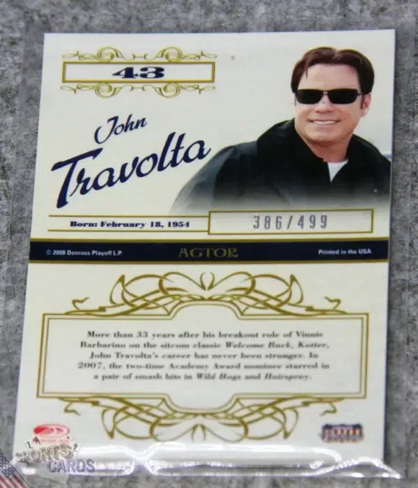 Alternative view of 2008 John Travolta #43 Donruss Americana Celebrity Cuts /499