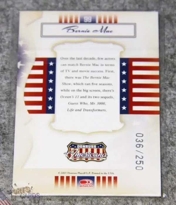 Alternative view of 2007 Bernie Mac #99 Donruss Americana Silver Proof /250