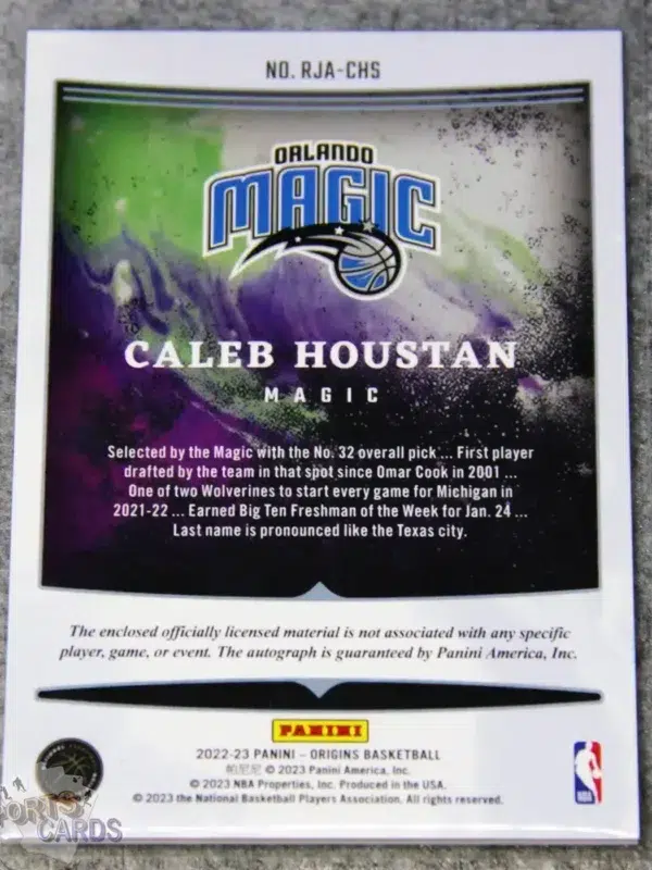 Alternative view of 2022-23 Caleb Houstan #RJA-CHS Panini Origins RC Patch Autograph