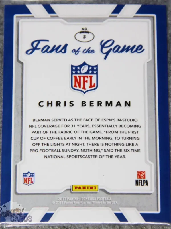 2017 Chris Berman #3 Panini Donruss NFL Football Fans of the Game-back