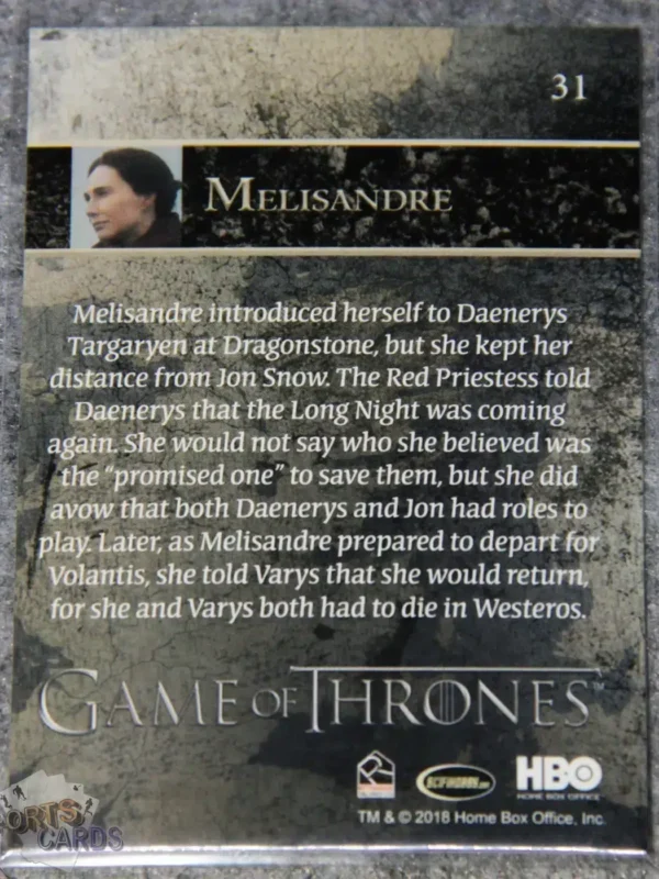 2018 Carice van Houten #31 HBO Game of Thrones S7 Melisandre-back