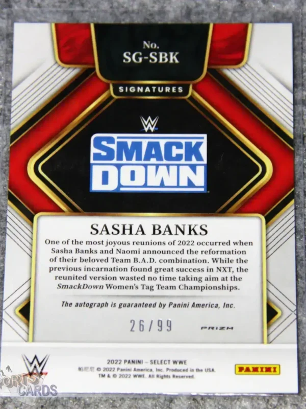 2022 Sasha Banks #SG-SBK Panini Select WWE Signatures Red Prizm /99-back